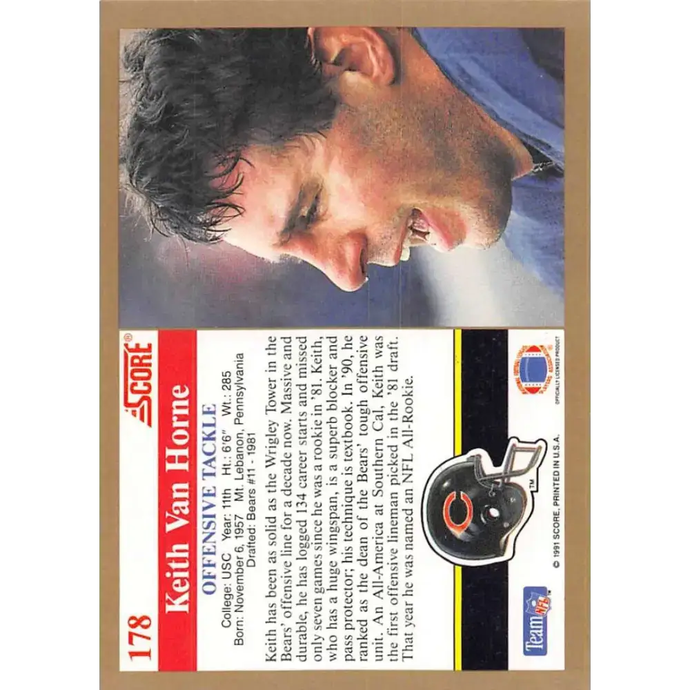 1991 Score #178 Keith Van Horne EX Excellent Chicago Bears Football Card - Football Card Single