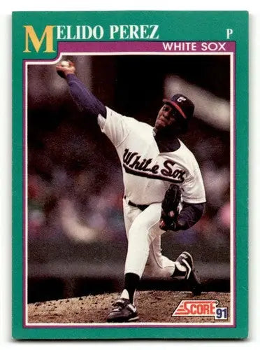 Original gloss Melido Perez Chicago White Sox baseball card from 1991 Score #179