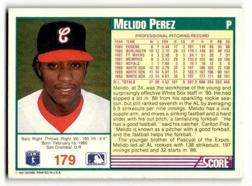Original gloss Melido Perez Chicago White Sox baseball card from 1991 Score set