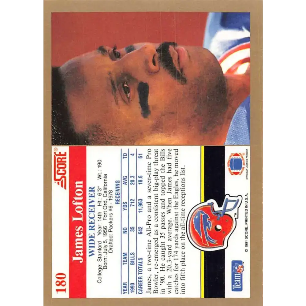 1991 Score #180 James Lofton EX Excellent Buffalo Bills Football Card - Football Card Single