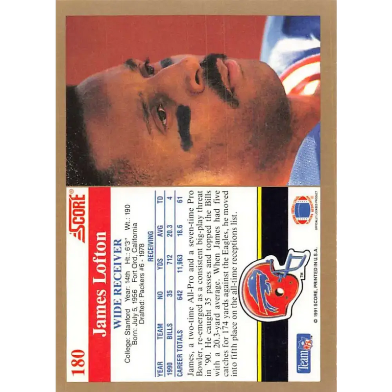 1991 Score #180 James Lofton EX Excellent Buffalo Bills Football Card - Football Card Single