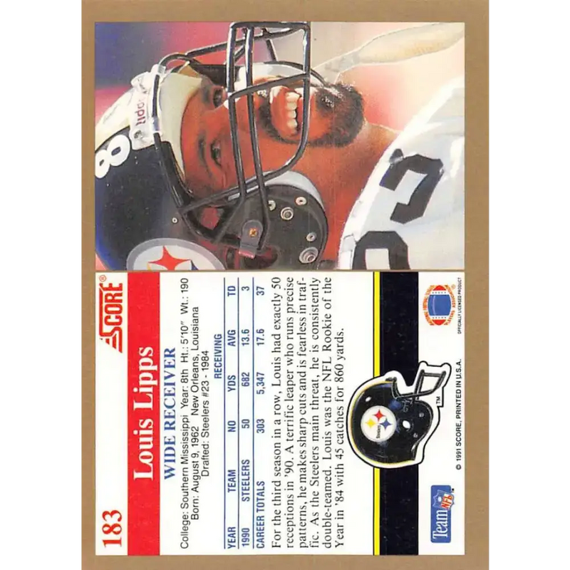 1991 Score #183 Louis Lipps EX Excellent Pittsburgh Steelers Football Card - Football Card Single