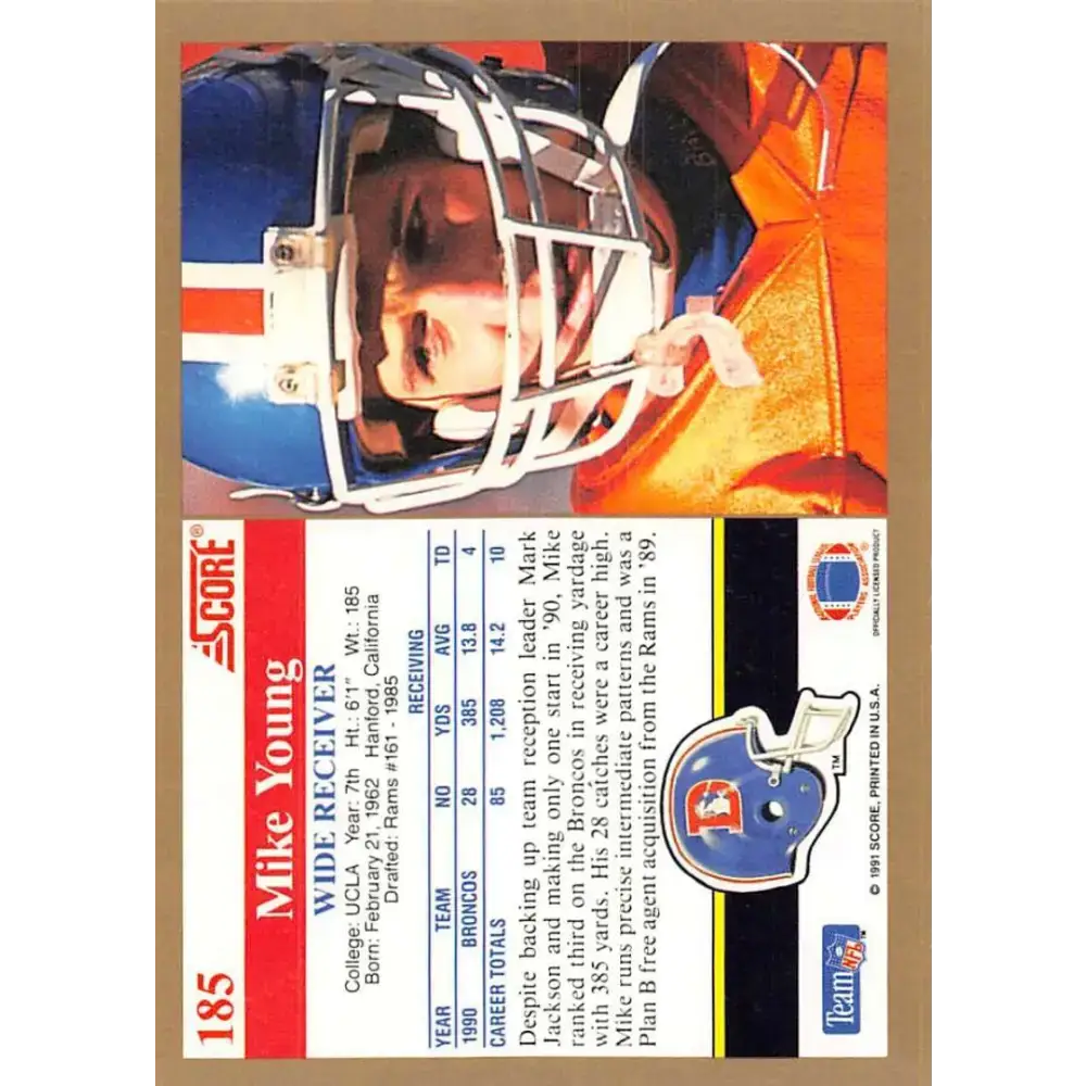 1991 Score #185 Mike Young EX Excellent Denver Broncos Football Card - Football Card Single