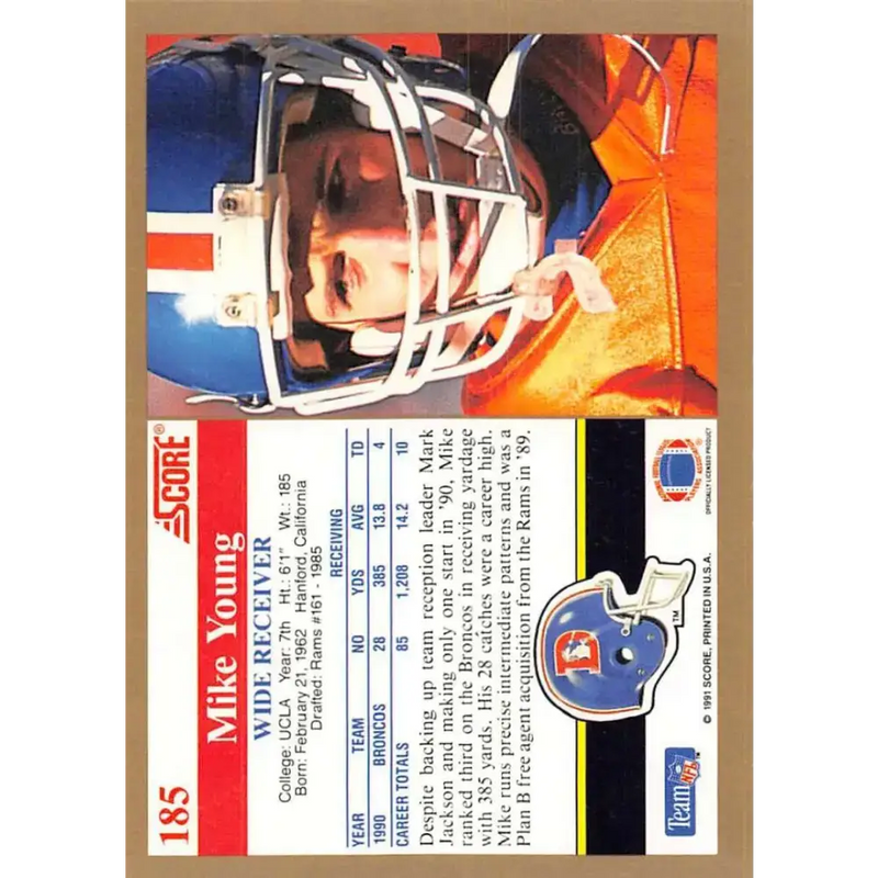 1991 Score #185 Mike Young EX Excellent Denver Broncos Football Card - Football Card Single