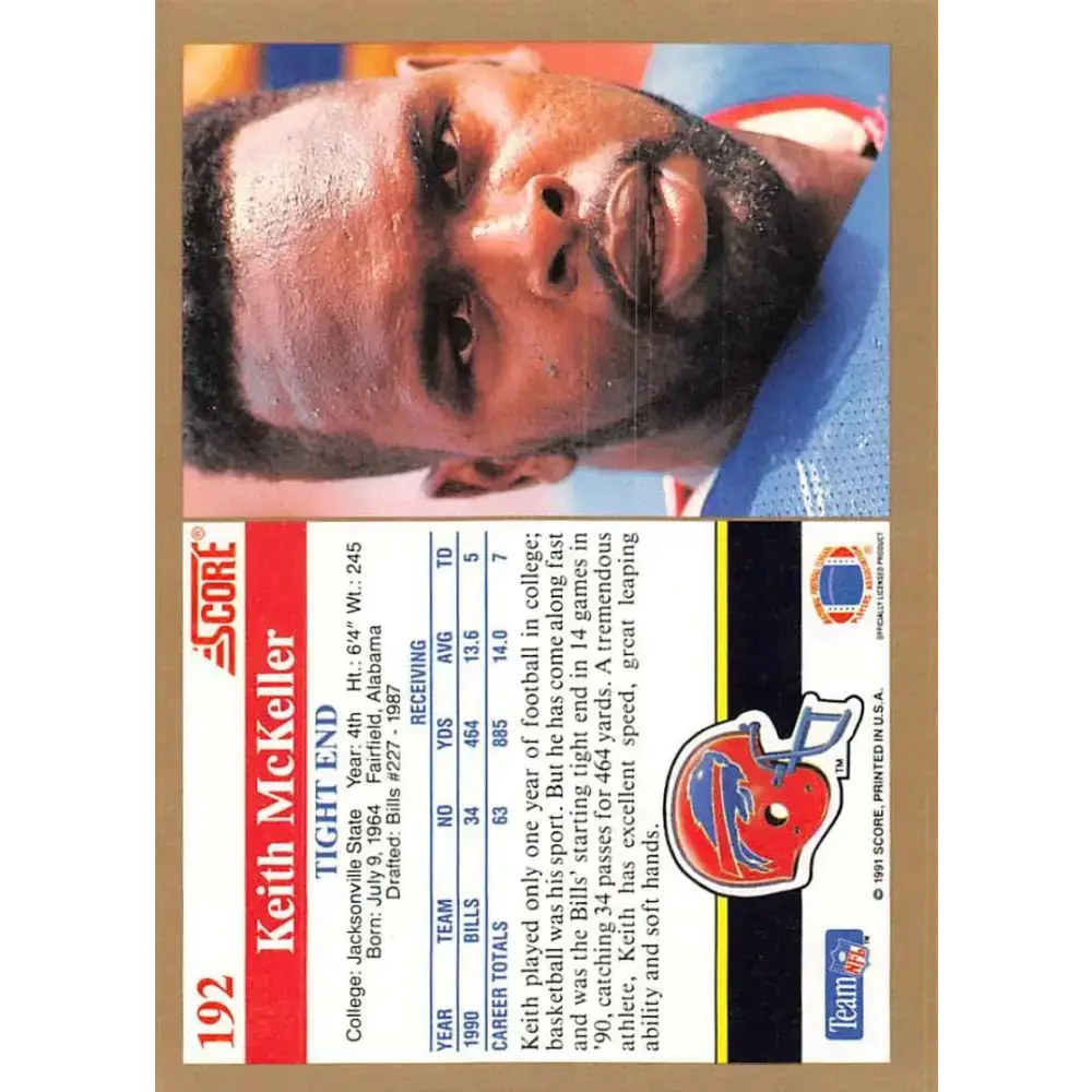 1991 Score #192 Keith McKeller EX Excellent Buffalo Bills Football Card - Football Card Single