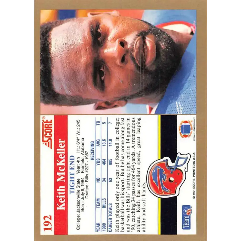1991 Score #192 Keith McKeller EX Excellent Buffalo Bills Football Card - Football Card Single