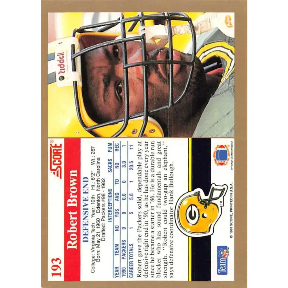 1991 Score #193 Robert Brown EX Excellent Green Bay Packers Football Card - Football Card Single
