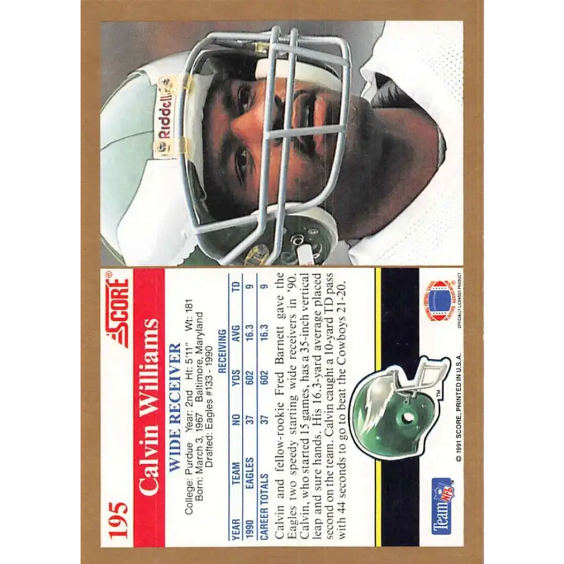 1991 Score #195 Calvin Williams EX Excellent Philadelphia Eagles Football Card - Football Card Single