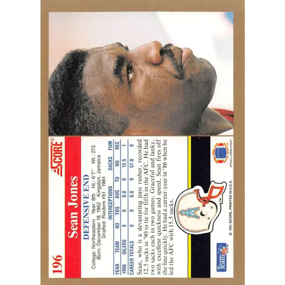 1991 Score #196 Sean Jones EX Excellent Houston Oilers Football Card - Football Card Single