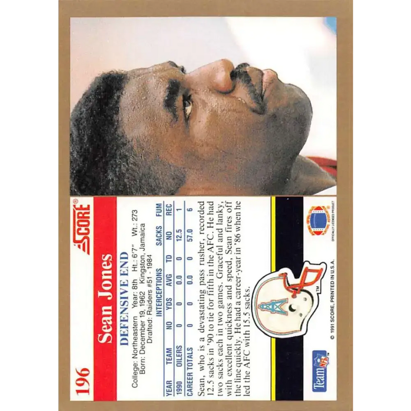1991 Score #196 Sean Jones EX Excellent Houston Oilers Football Card - Football Card Single