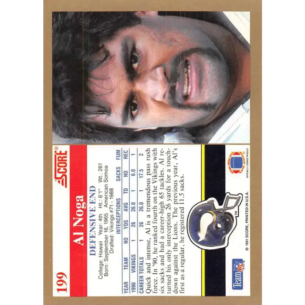 1991 Score #199 Al Noga EX Excellent Minnesota Vikings Football Card - Football Card Single