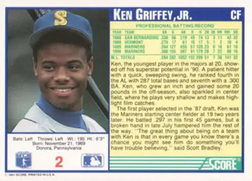 1991 Score #2 Ken Griffey Jr. NM Near Mint Mariners ID:83551 - Baseball Card Single
