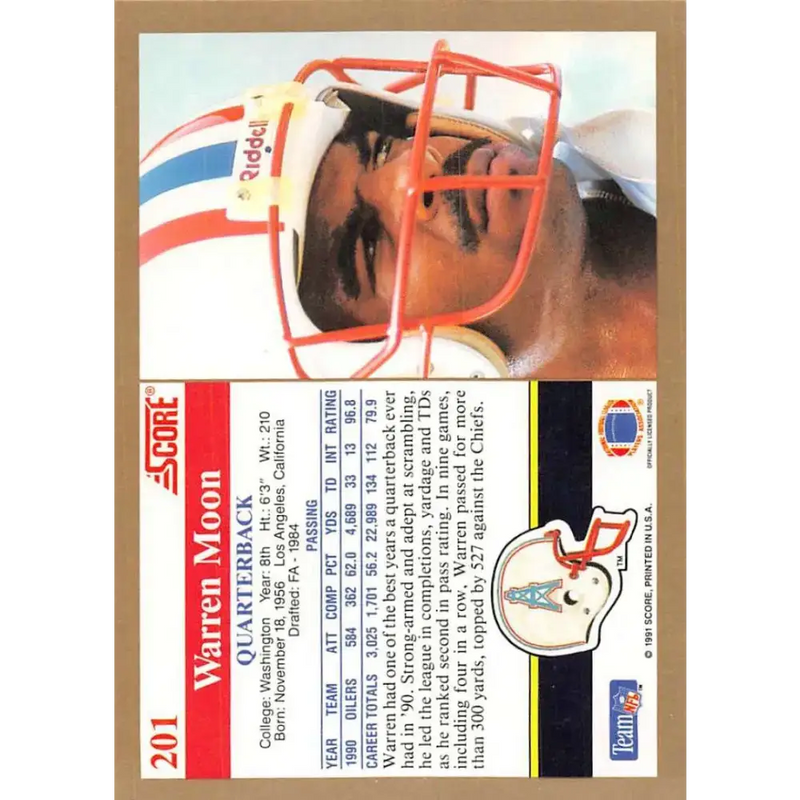 1991 Score #201 Warren Moon EX Excellent Houston Oilers Football Card - Football Card Single