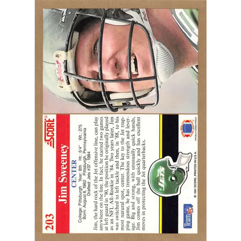 1991 Score #203 Jim Sweeney EX Excellent New York Jets Football Card - Football Card Single