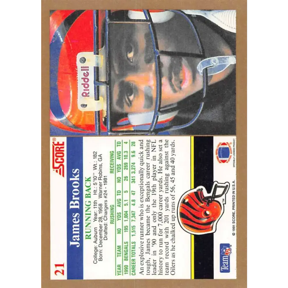 1991 Score #21 James Brooks EX Excellent Cincinnati Bengals Football Card - Football Card Single