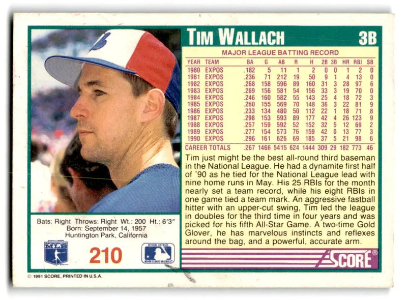 1991 Score #210 Tim Wallach - Baseball Card Single