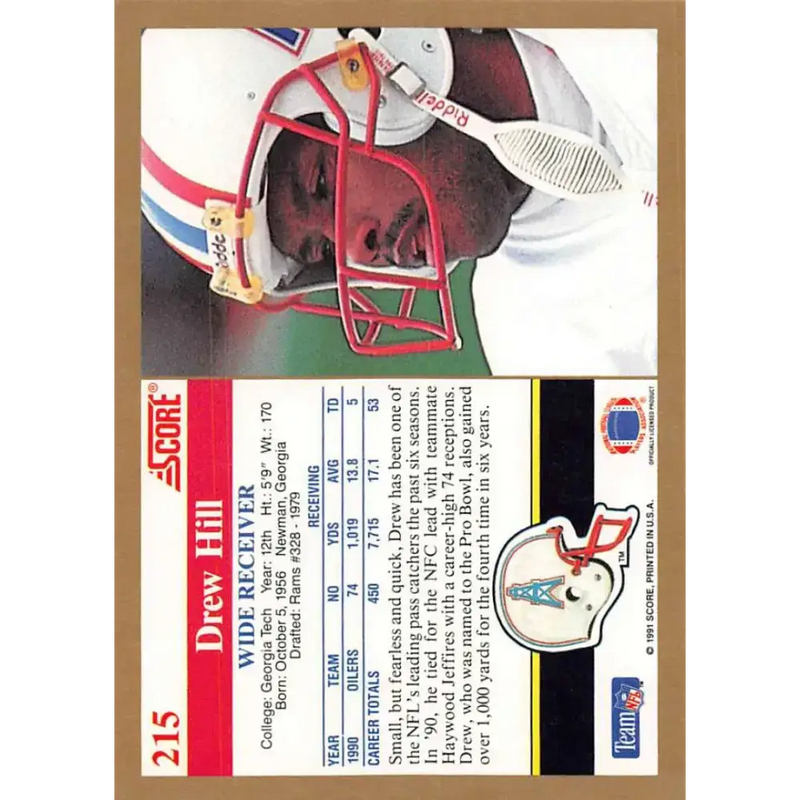 1991 Score #215 Drew Hill EX Excellent Houston Oilers Football Card - Football Card Single