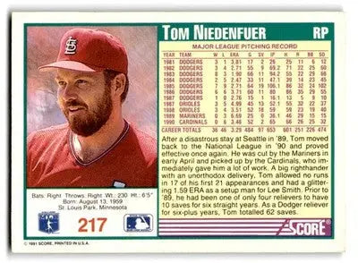 1991 Score #217 Tom Niedenfuer - Baseball Card Single