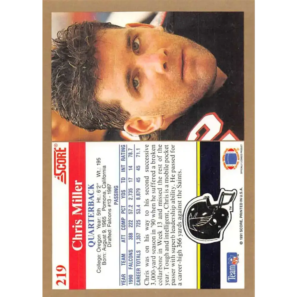 1991 Score #219 Chris Miller EX Excellent Atlanta Falcons Football Card - Football Card Single