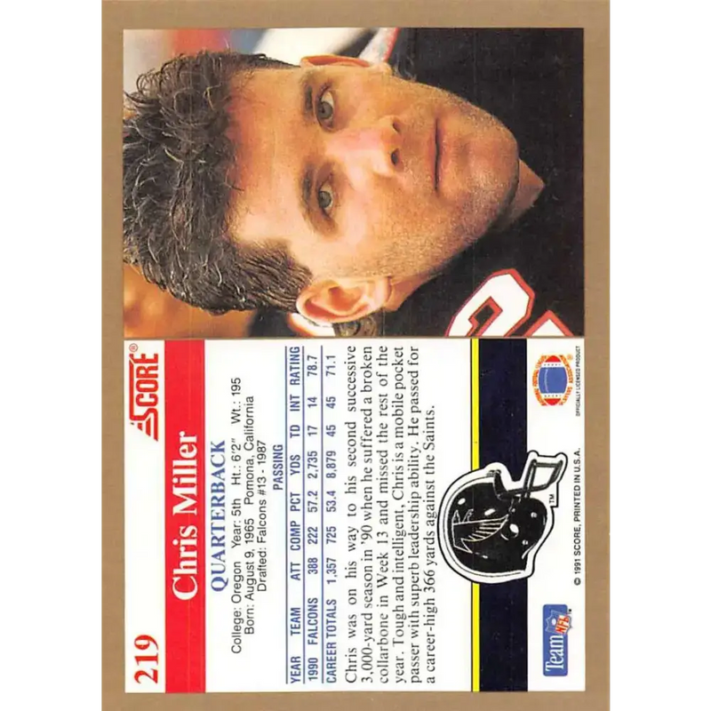 1991 Score #219 Chris Miller EX Excellent Atlanta Falcons Football Card - Football Card Single