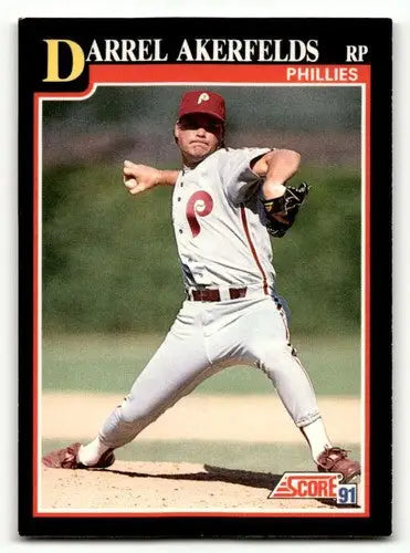 Original gloss Darrel Akerfelds Philadelphia Phillies baseball card 1991 Score #223
