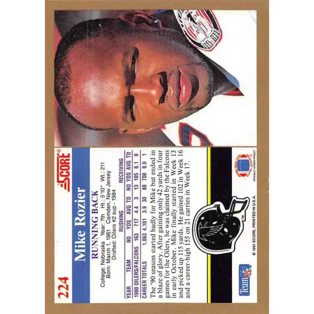 1991 Score #224 Mike Rozier EX Excellent Atlanta Falcons Football Card - Football Card Single
