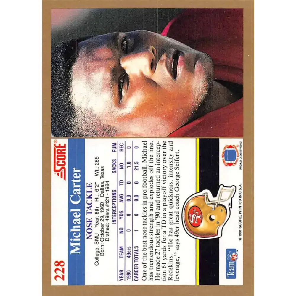 1991 Score #228 Michael Carter EX Excellent San Francisco 49ers Football Card - Football Card Single