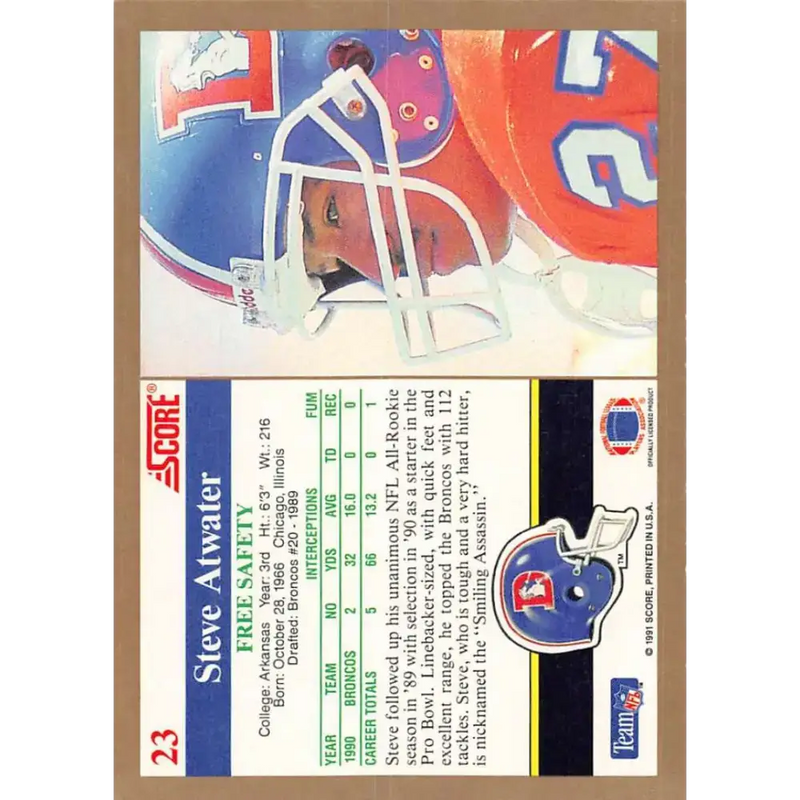1991 Score #23 Steve Atwater EX Excellent Denver Broncos Football Card - Football Card Single