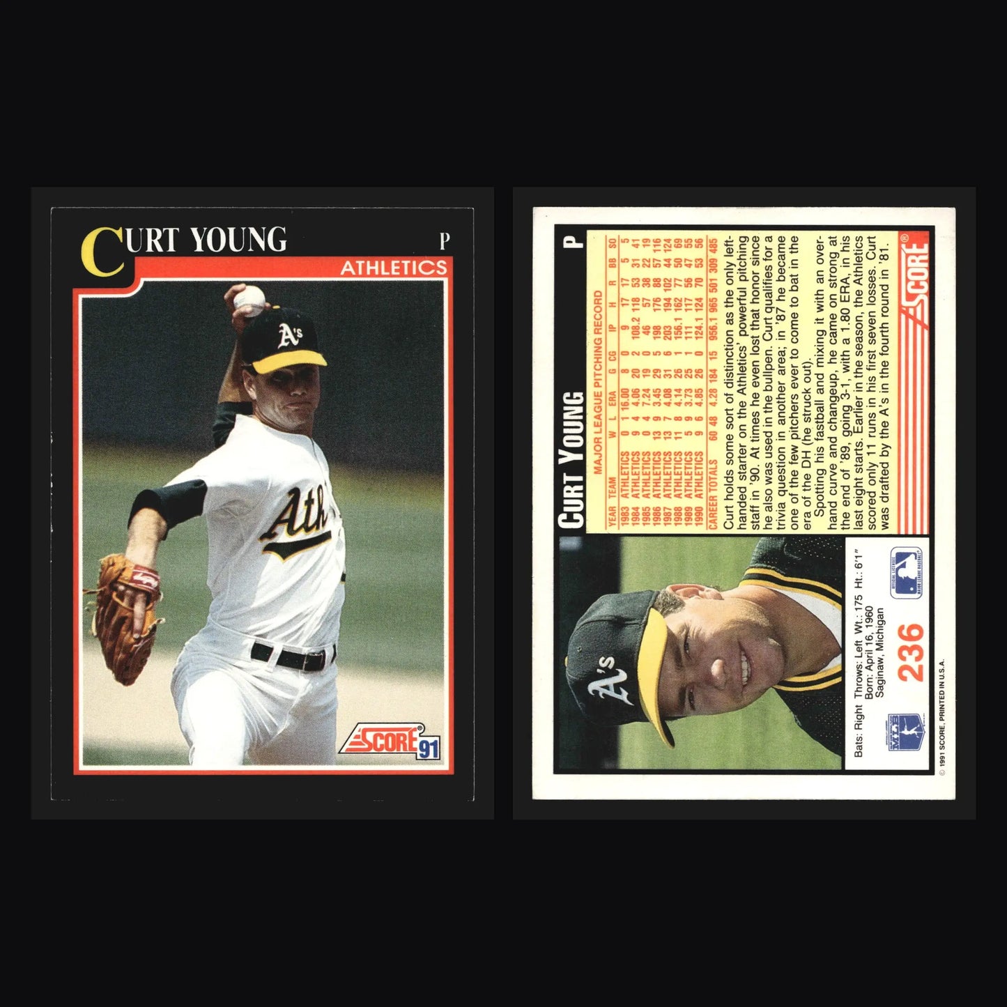1991 Score #236 Curt Young Oakland Athletics - Baseball Card Single