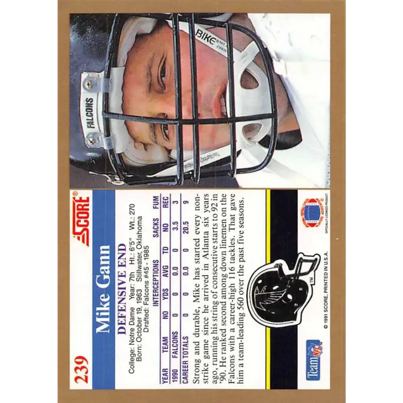 1991 Score #239 Mike Gann EX Excellent Atlanta Falcons Football Card - Football Card Single