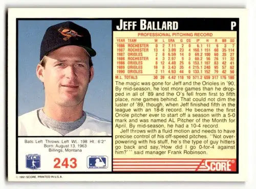 Jeff Ballard Baltimore Orioles baseball card from 1991 Score series with EX/NM condition
