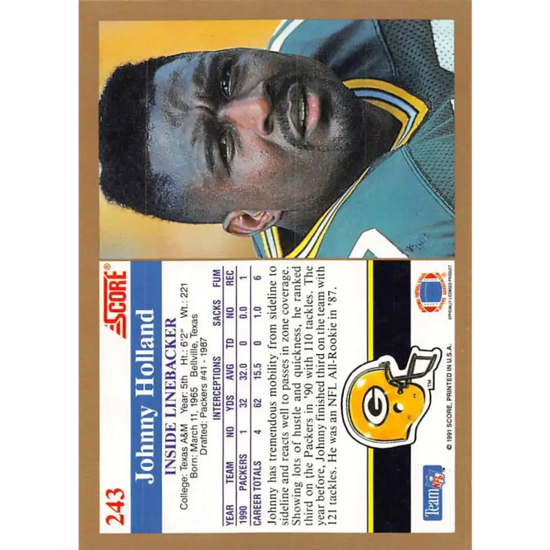 1991 Score #243 Johnny Holland EX Excellent Green Bay Packers Football Card - Football Card Single