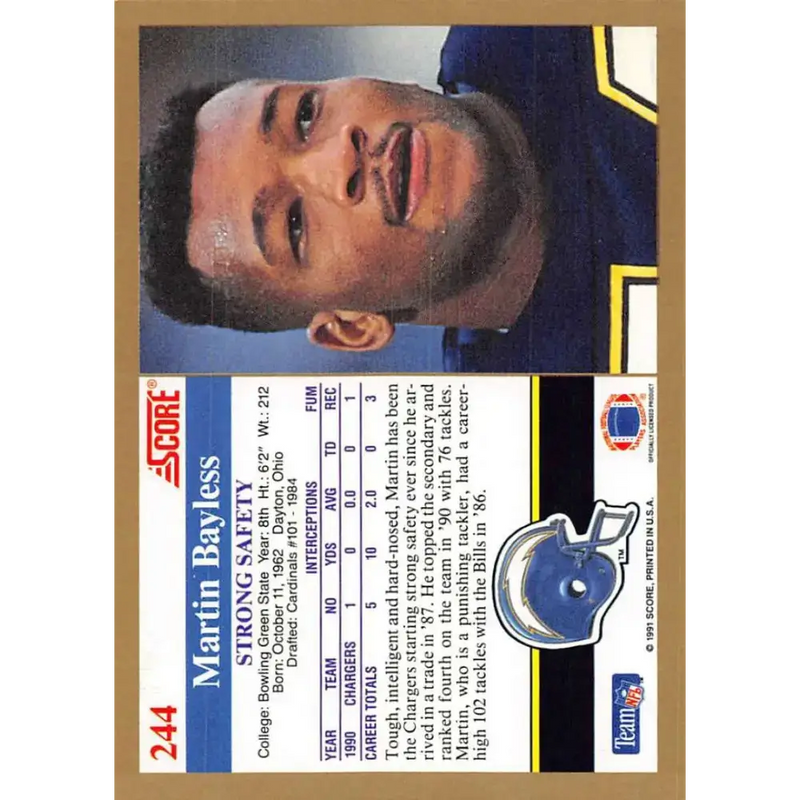 1991 Score #244 Martin Bayless EX Excellent San Diego Chargers Football Card - Football Card Single