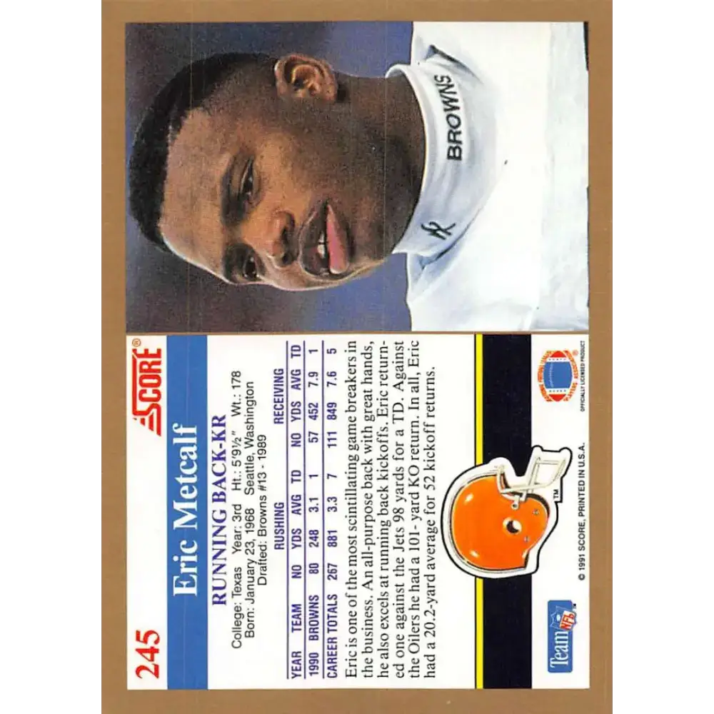 1991 Score #245 Eric Metcalf EX Excellent Cleveland Browns Football Card - Football Card Single