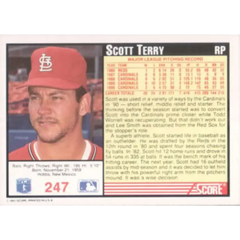 1991 Score #247 Scott Terry NM-MT St. Louis Cardinals Baseball Card - Baseball Card Single