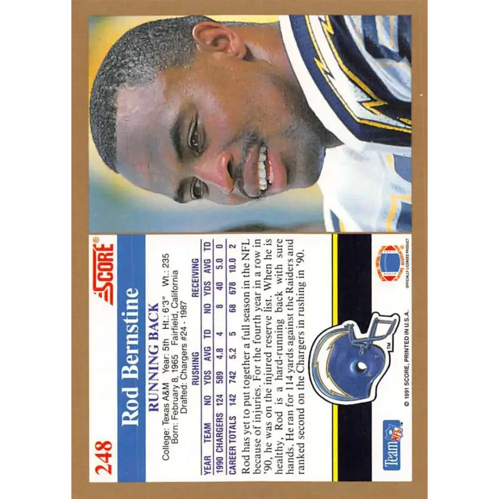 1991 Score #248 Rod Bernstine EX Excellent San Diego Chargers Football Card - Football Card Single