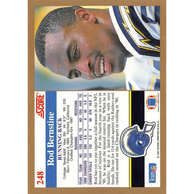 1991 Score #248 Rod Bernstine EX Excellent San Diego Chargers Football Card - Football Card Single