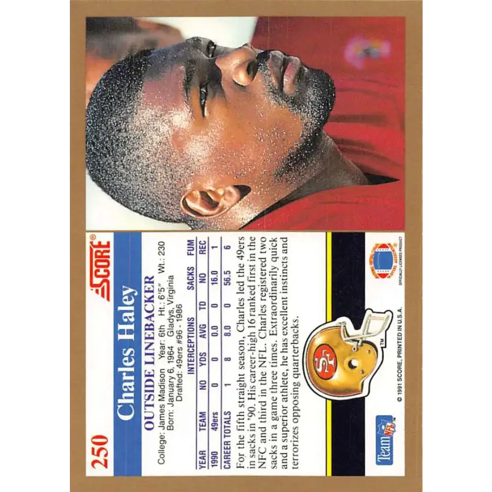1991 Score #250 Charles Haley EX Excellent San Francisco 49ers Football Card - Football Card Single
