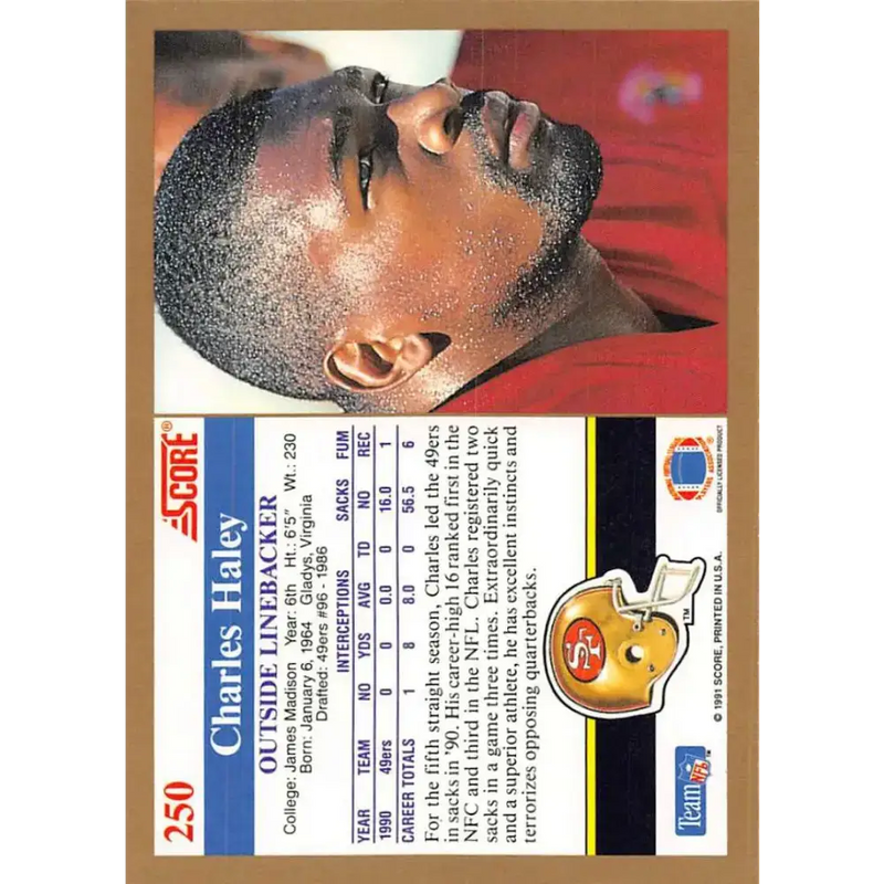 1991 Score #250 Charles Haley EX Excellent San Francisco 49ers Football Card - Football Card Single