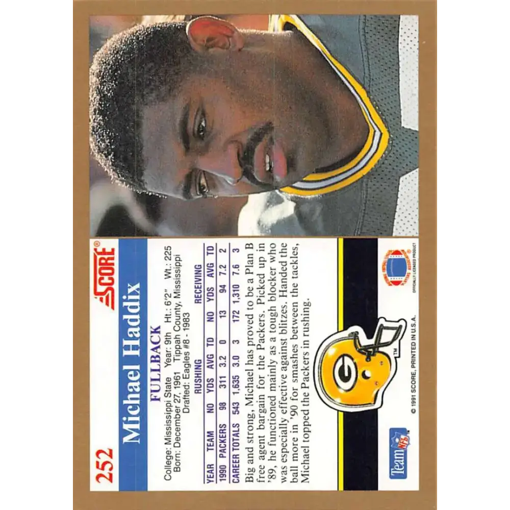 1991 Score #252 Michael Haddix EX Excellent Green Bay Packers Football Card - Football Card Single