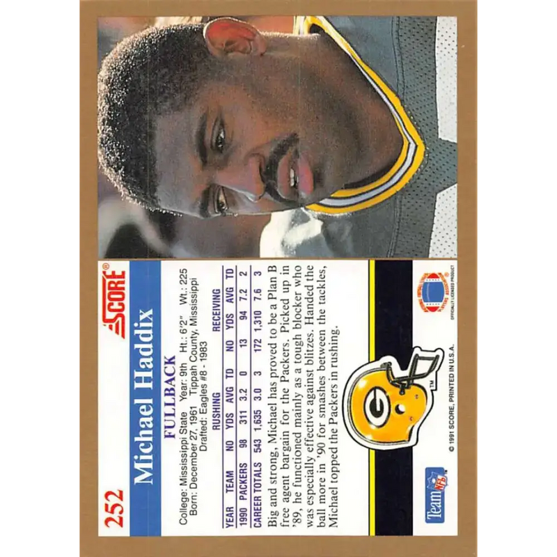 1991 Score #252 Michael Haddix EX Excellent Green Bay Packers Football Card - Football Card Single