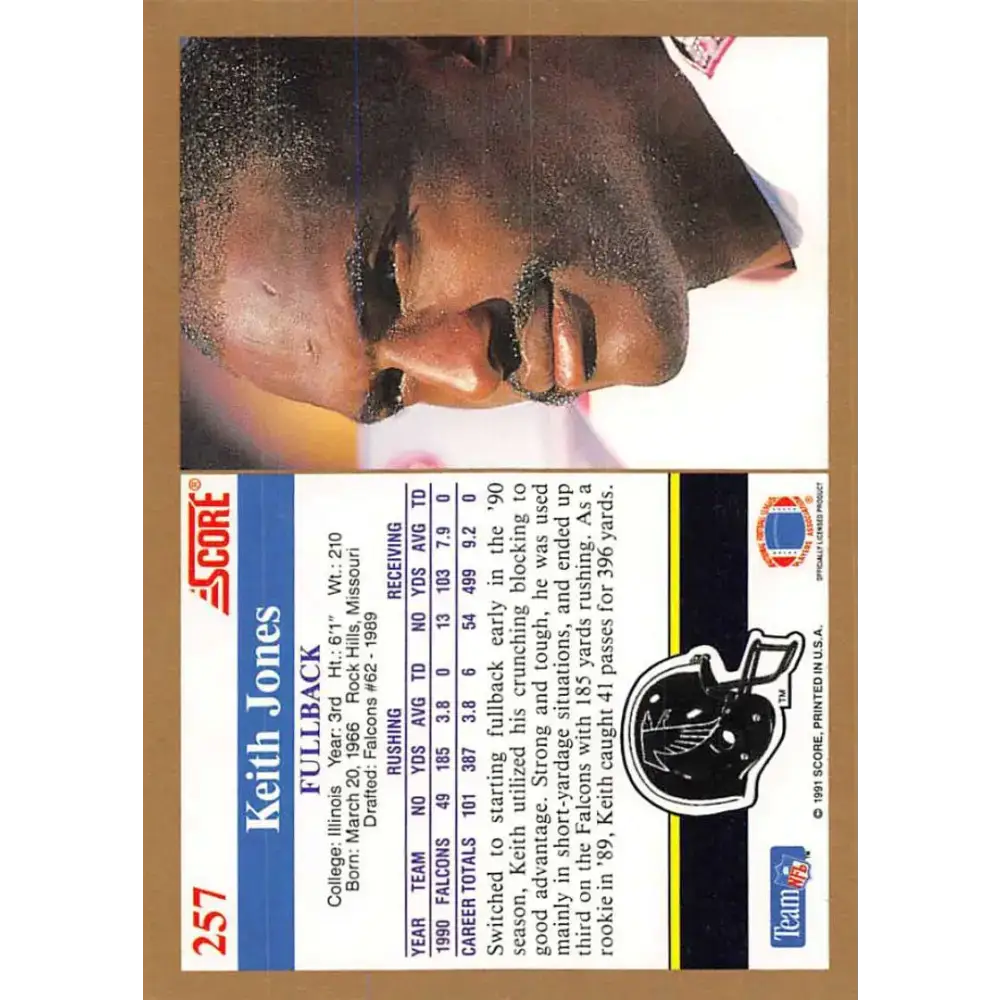 1991 Score #257 Keith Jones EX Excellent Atlanta Falcons Football Card - Football Card Single