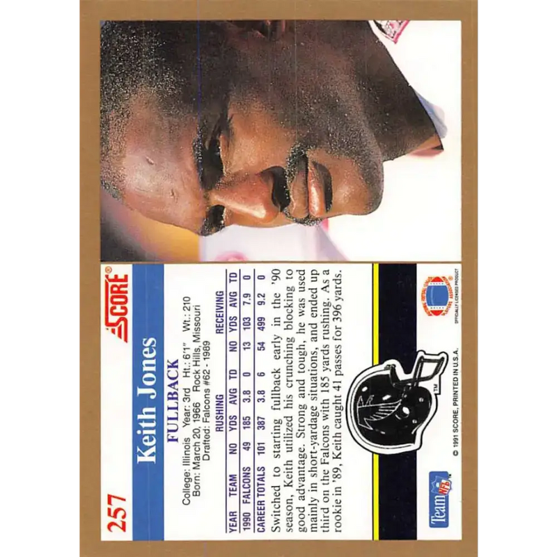 1991 Score #257 Keith Jones EX Excellent Atlanta Falcons Football Card - Football Card Single