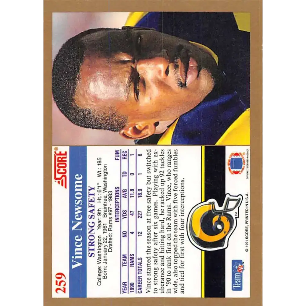 1991 Score #259 Vince Newsome EX Excellent Los Angeles Rams Football Card - Football Card Single