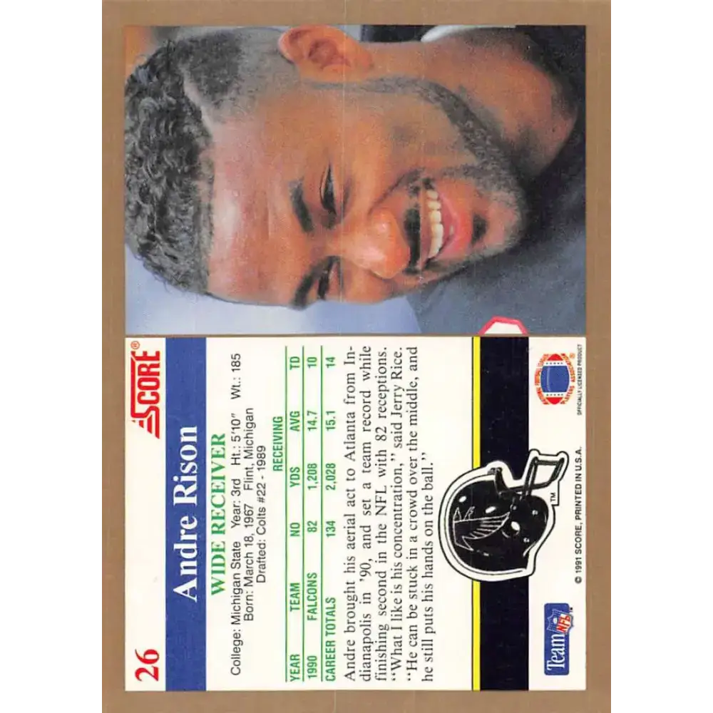 1991 Score #26 Andre Rison EX Excellent Atlanta Falcons Football Card - Football Card Single