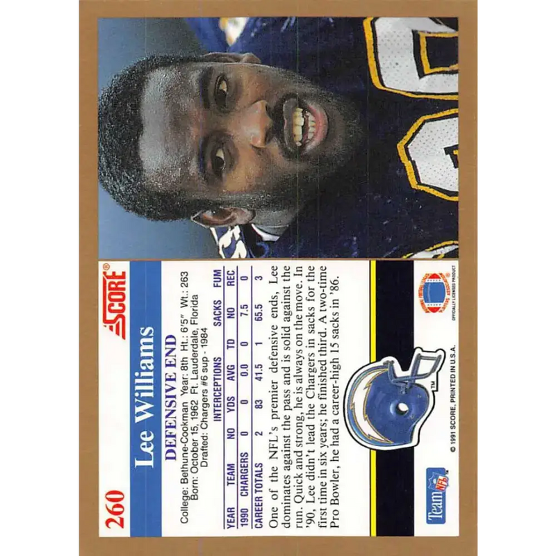 1991 Score #260 Lee Williams EX Excellent San Diego Chargers Football Card - Football Card Single