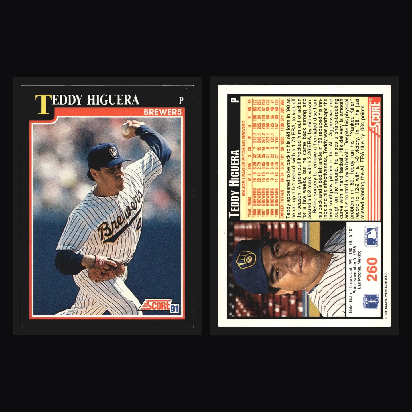 1991 Score #260 Teddy Higuera Milwaukee Brewers - Baseball Card Single