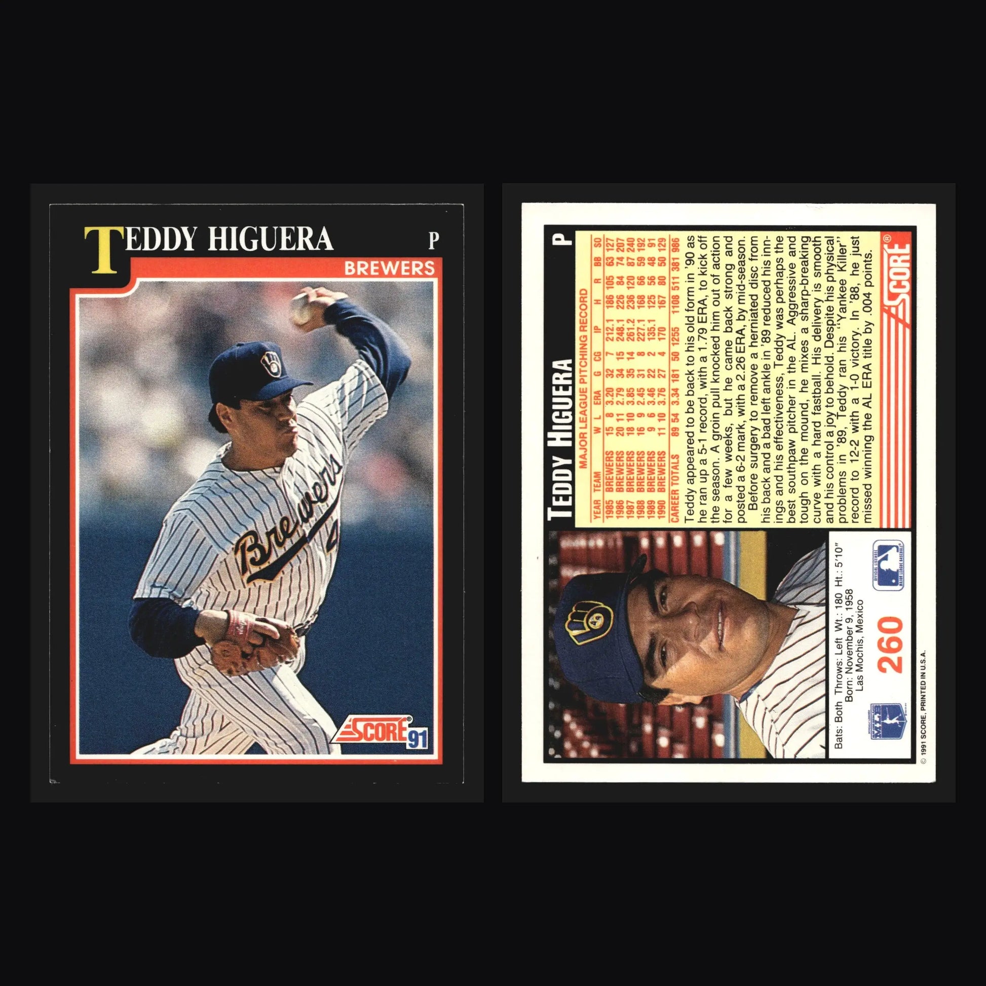 1991 Score #260 Teddy Higuera Milwaukee Brewers - Baseball Card Single