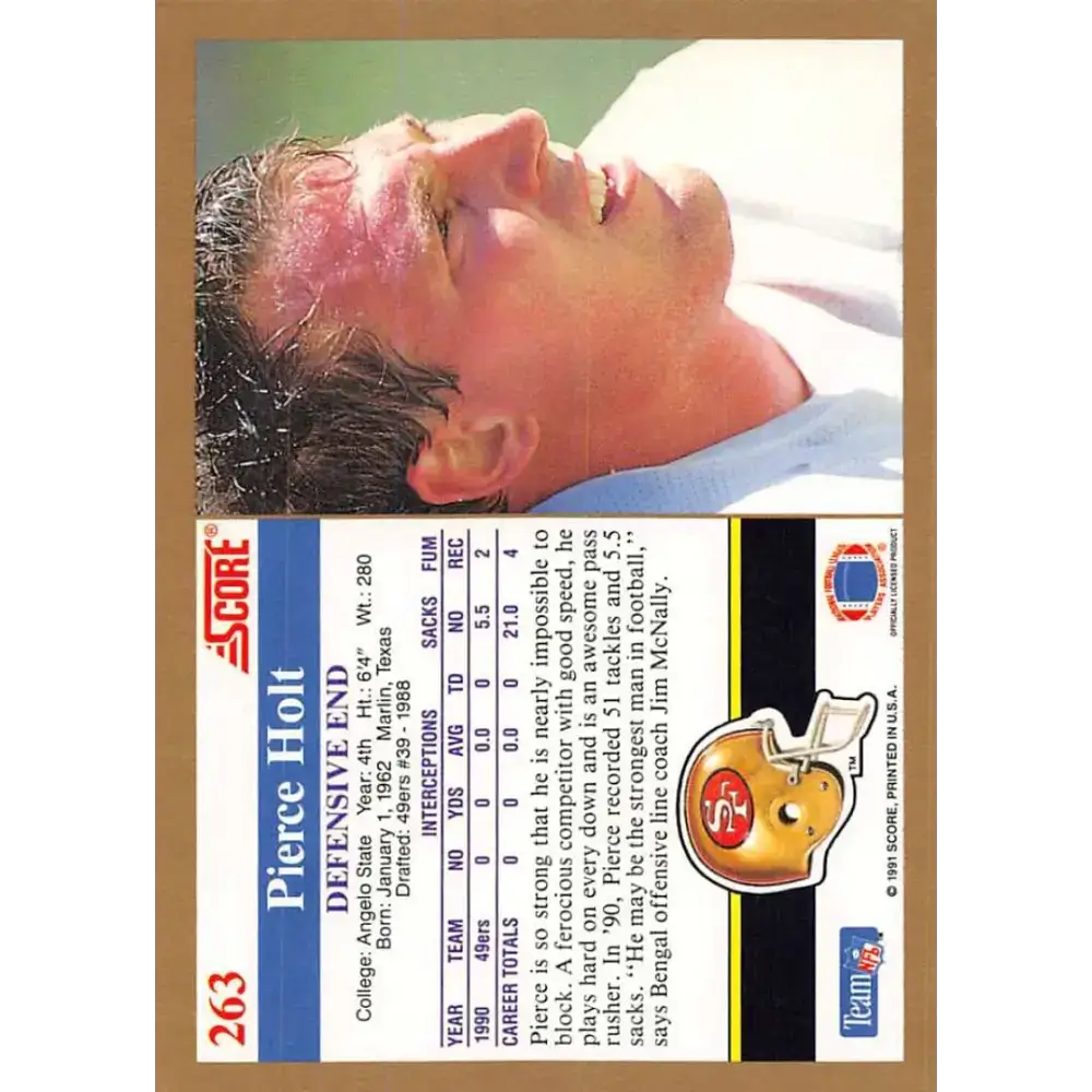 1991 Score #263 Pierce Holt EX Excellent San Francisco 49ers Football Card - Football Card Single