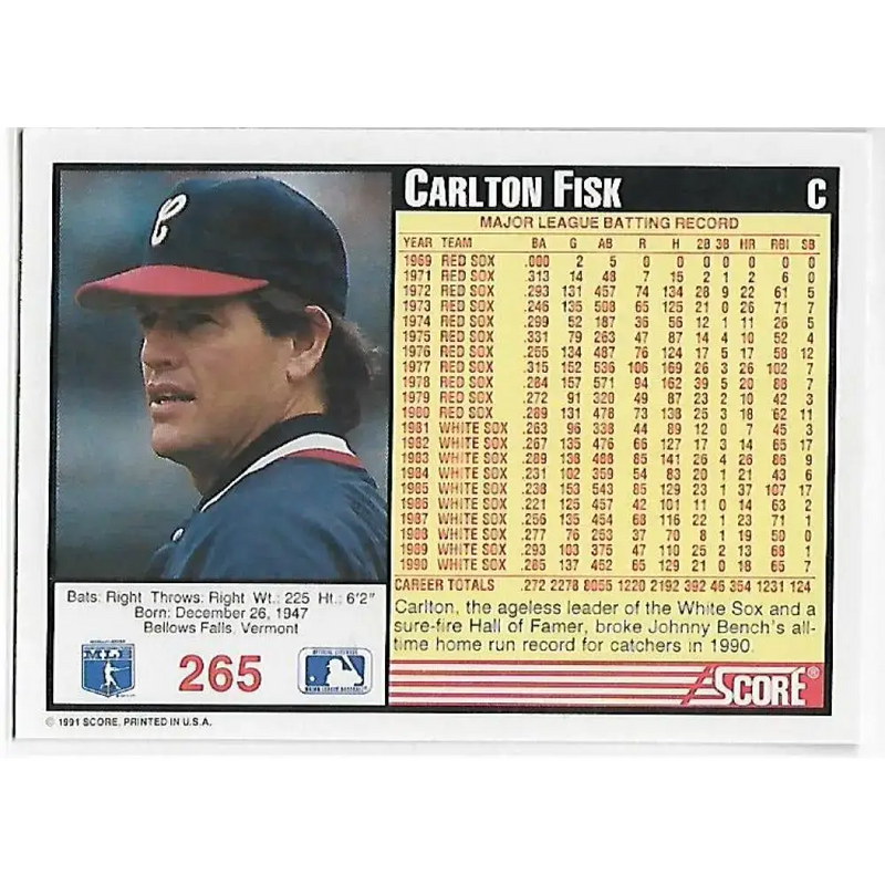 1991 Score #265 Carlton Fisk NM-MT Chicago White Sox Baseball Card - Baseball Card Single
